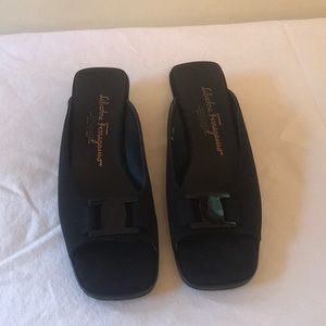 Ferragamo black wedge slides 8